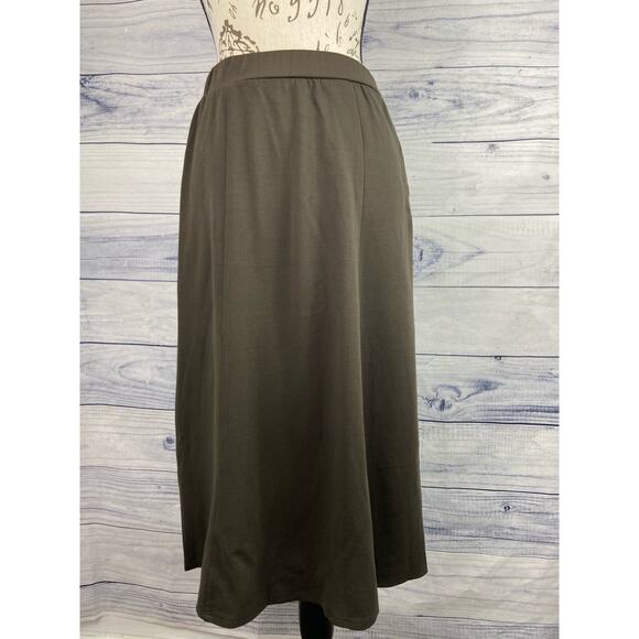 Chicos 1 Midi Skirt Womens M 8 Pull On Elastic Waist Brown Ponte Stretch USA NWT - Picture 1 of 10